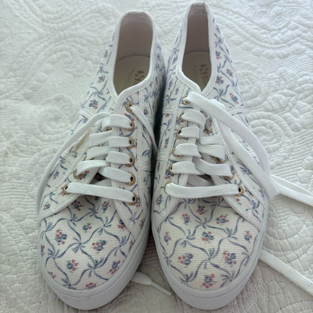 Superga x LoveShackFancy Floral Platform Sneakers | Pink & Purple | Size 10 / EU